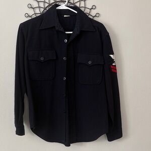 Navy vintage wool military Button-Up Shirt Jacket with Patch